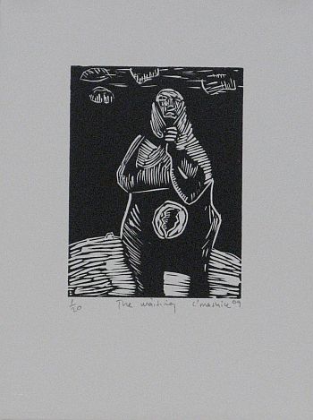 Click the image for a view of: Colbert Mashile. The waiting. 2009. Linocut. 350X260mm